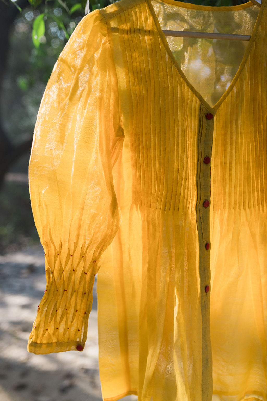 Chanderi Marigold Pintuck Shirt