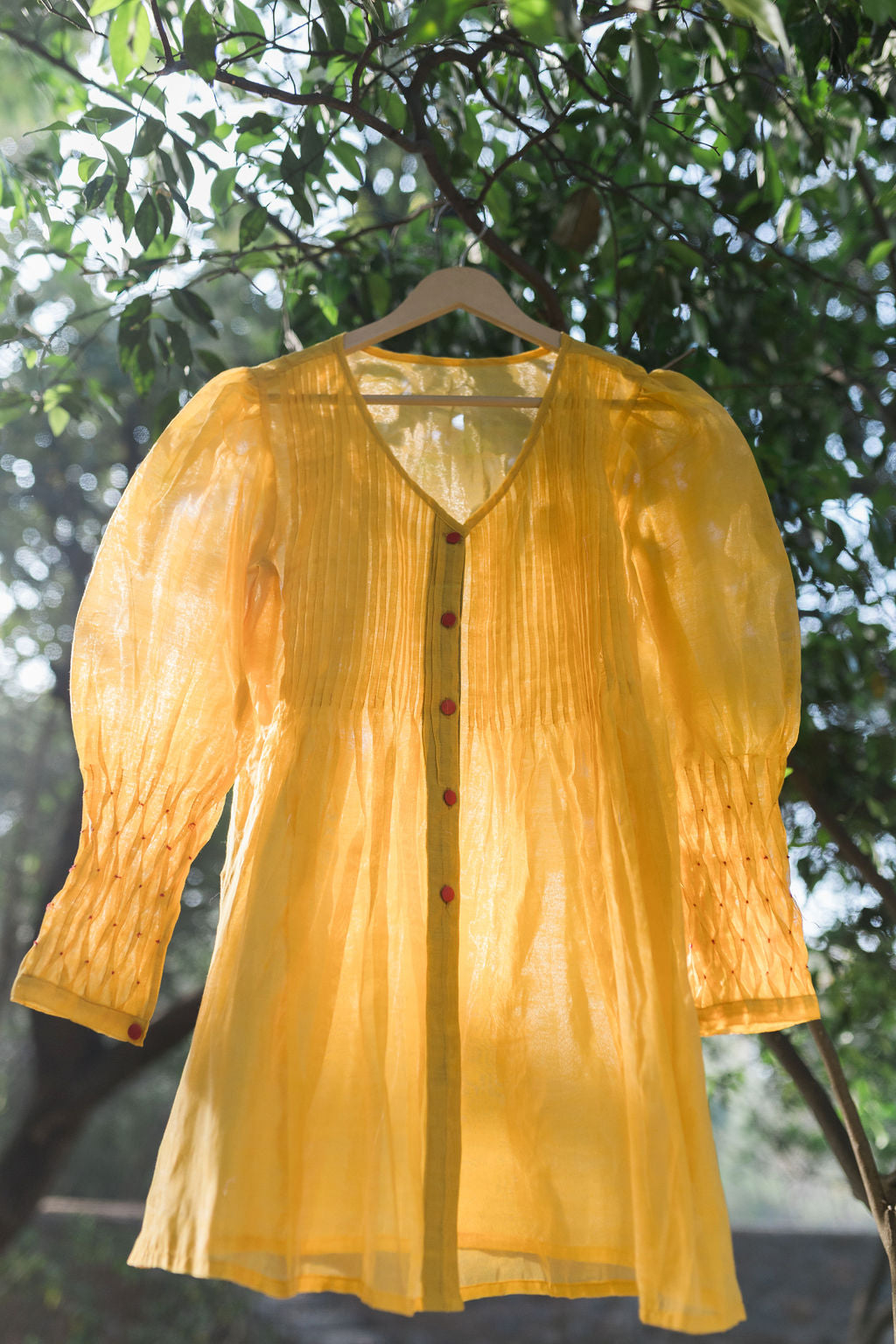 Chanderi Marigold Pintuck Shirt
