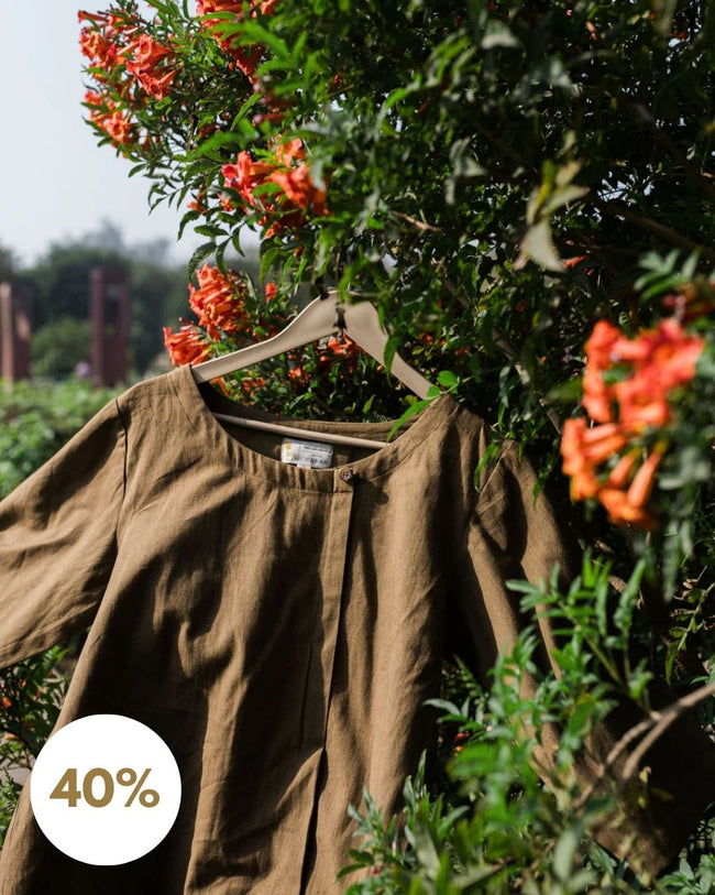 Earthtone Pleated Linen Top (SALE - All Sizes) Main Image