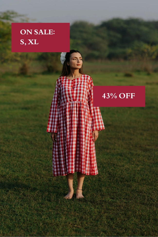 Red Gingham Scalloped Dress Hover Image