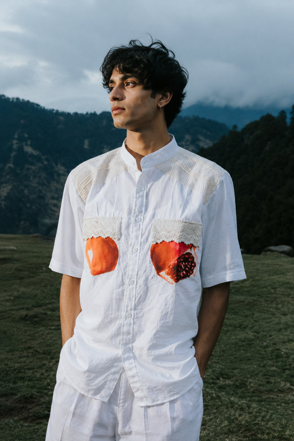 Linen Lace & Pomegranate Shirt