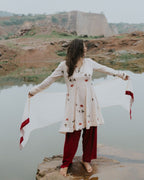 Handpainted Rose Garden Mulmul Kurta Set