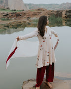Handpainted Rose Garden Mulmul Kurta Set