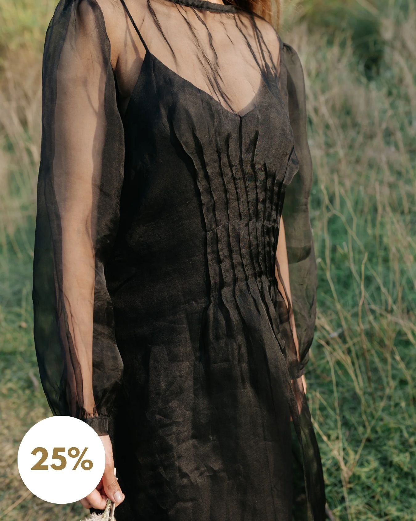 Black Rose Organza Pleated Dress