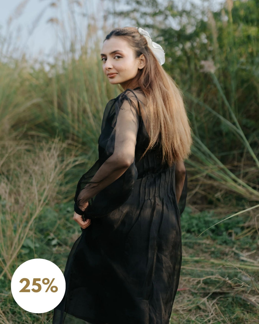 Black Rose Organza Pleated Dress