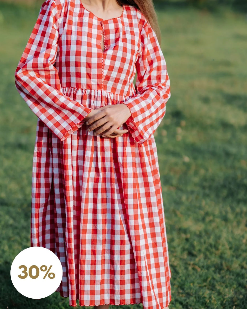 Red Gingham Scalloped Dress