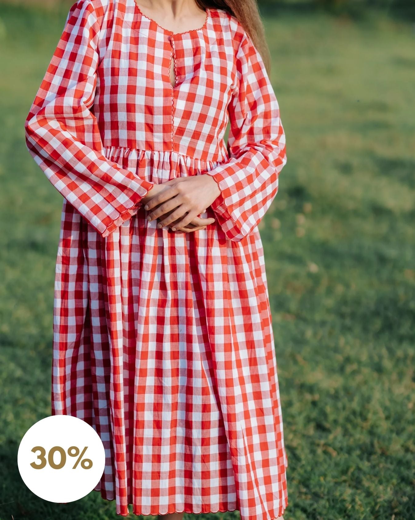 Red Gingham Scalloped Dress