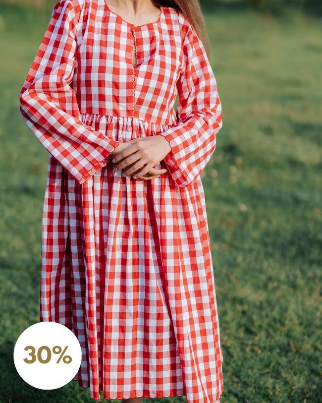 Red Gingham Scalloped Dress Main Image