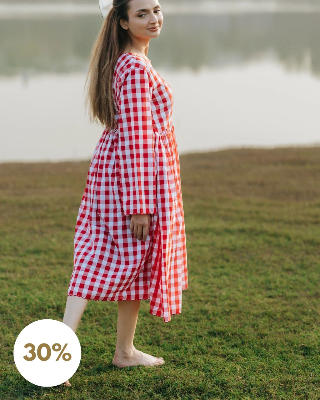 Red Gingham Scalloped Dress