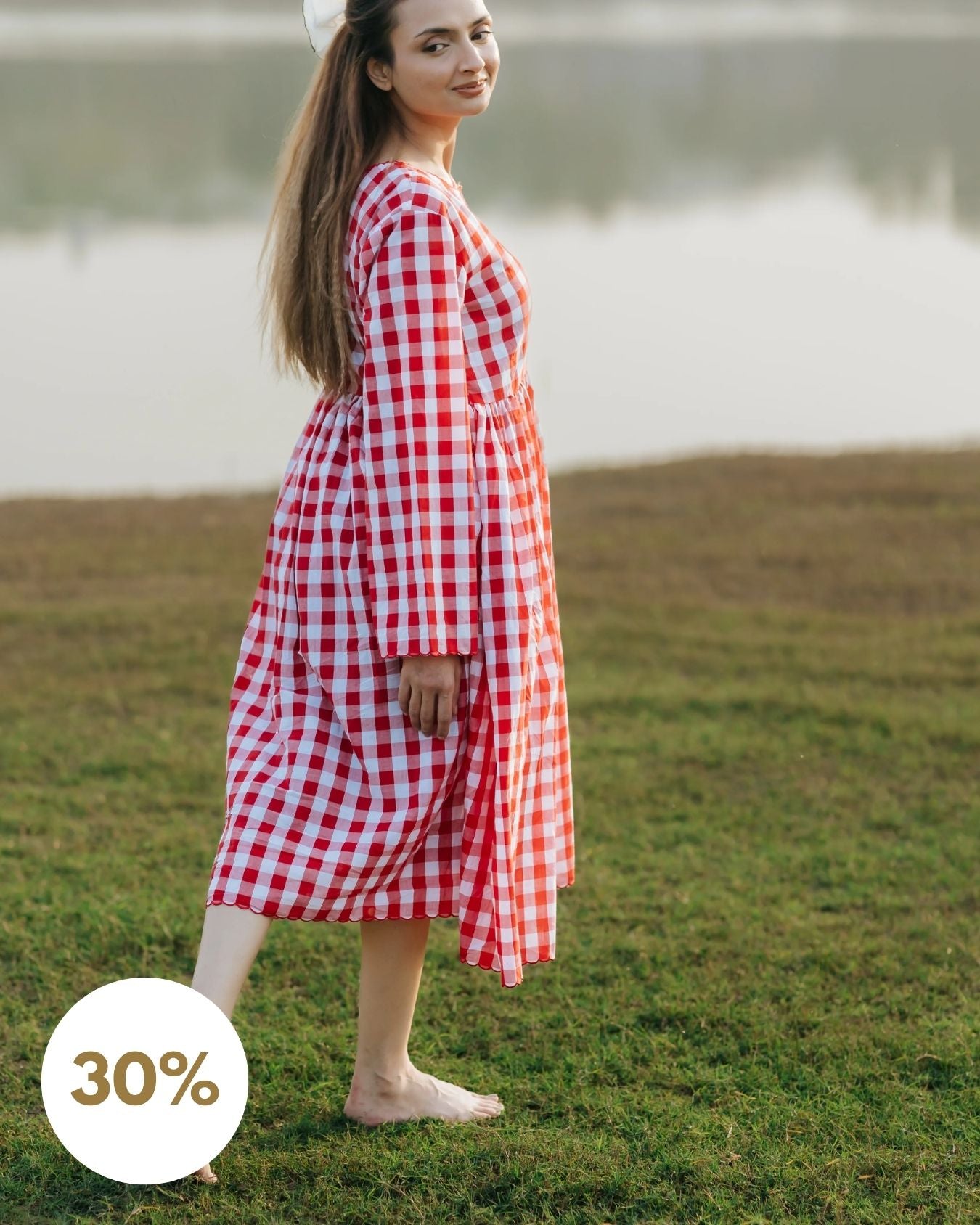 Red Gingham Scalloped Dress