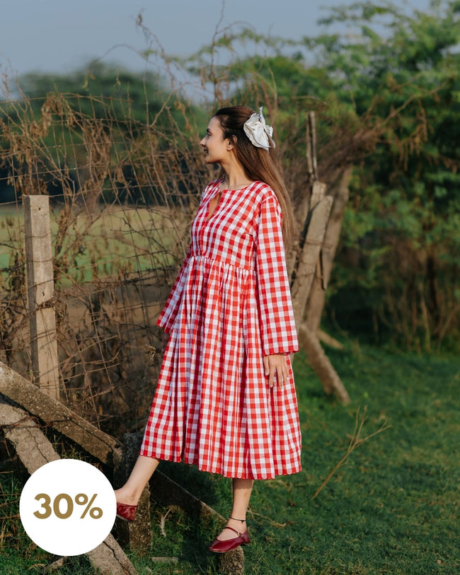 Red Gingham Scalloped Dress Hover Image