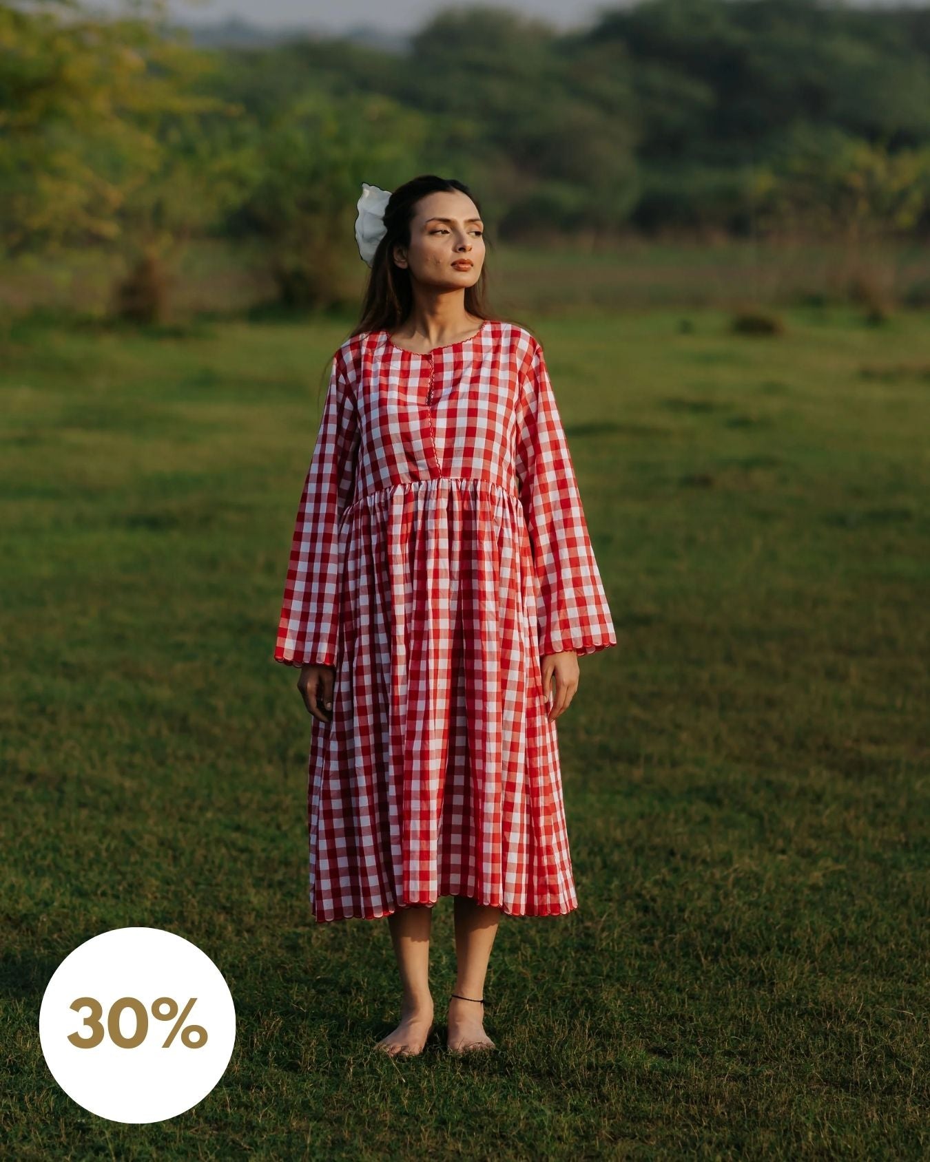 Red Gingham Scalloped Dress