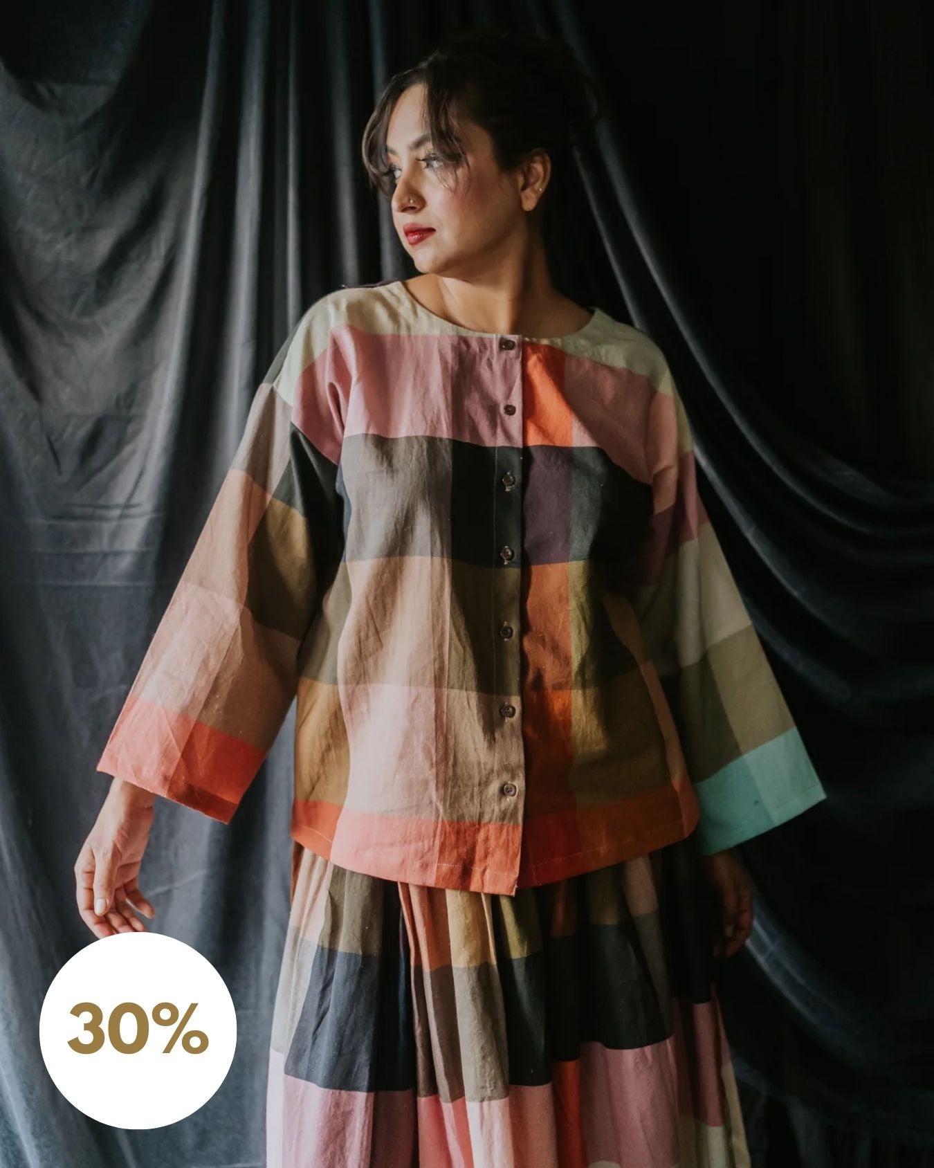 Multicolor Linen Check Shirt