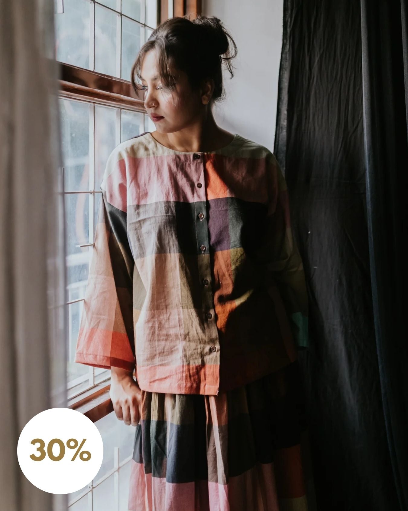 Multicolor Linen Check Shirt