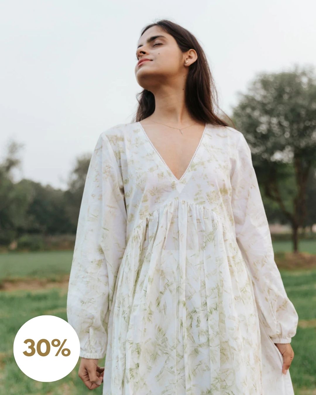 Neem Mulberry Leaves Naturally Bundle-Dyed Kurta (Sale - All Sizes)