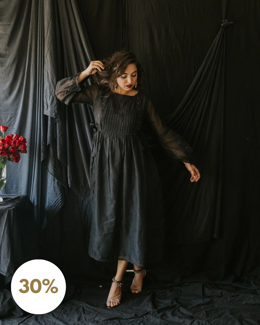 Black Chanderi Sitara Dress (SALE L)