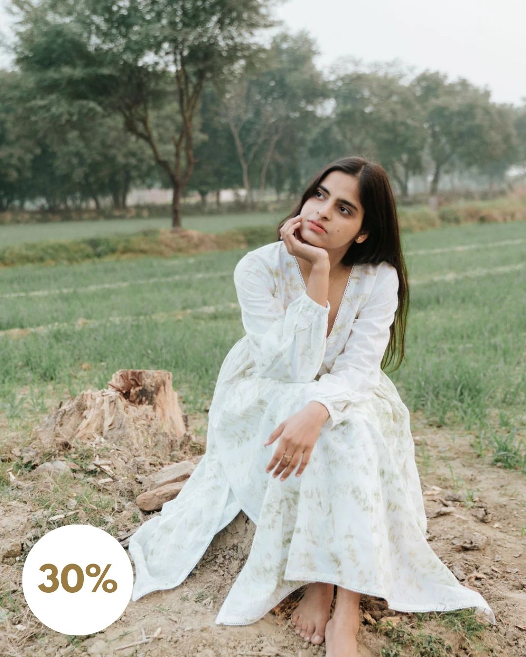 Neem Mulberry Leaves Naturally Bundle-Dyed Kurta (Sale - All Sizes)