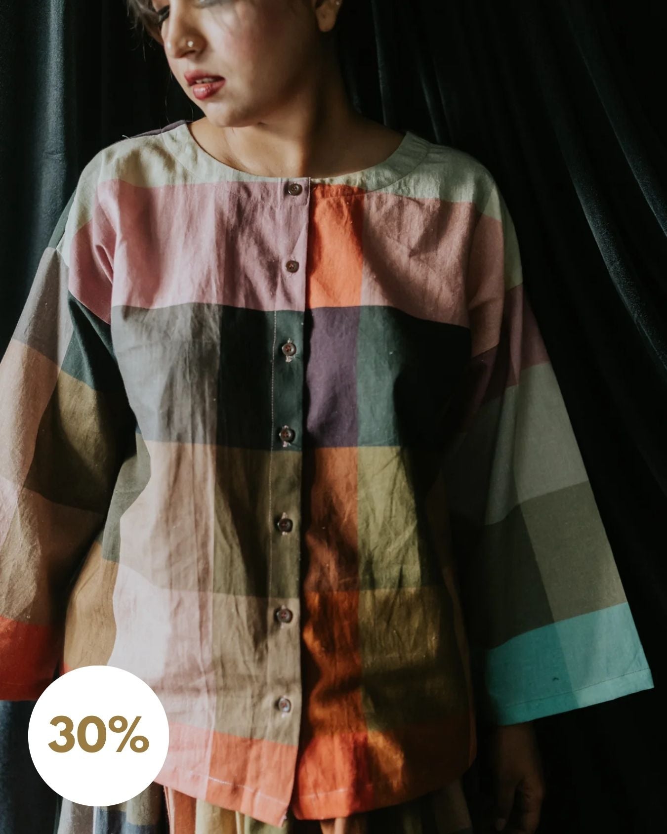 Multicolor Linen Check Shirt