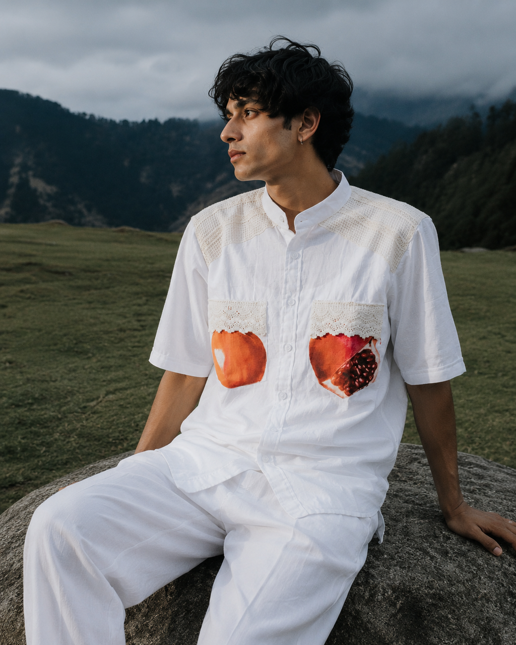 Linen Lace & Pomegranate Shirt