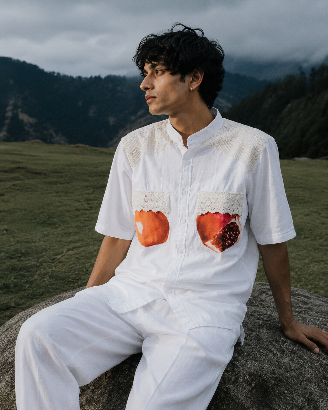 Linen Lace & Pomegranate Shirt