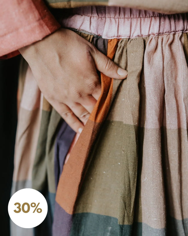 Multicolor Linen Check Skirt Main Image