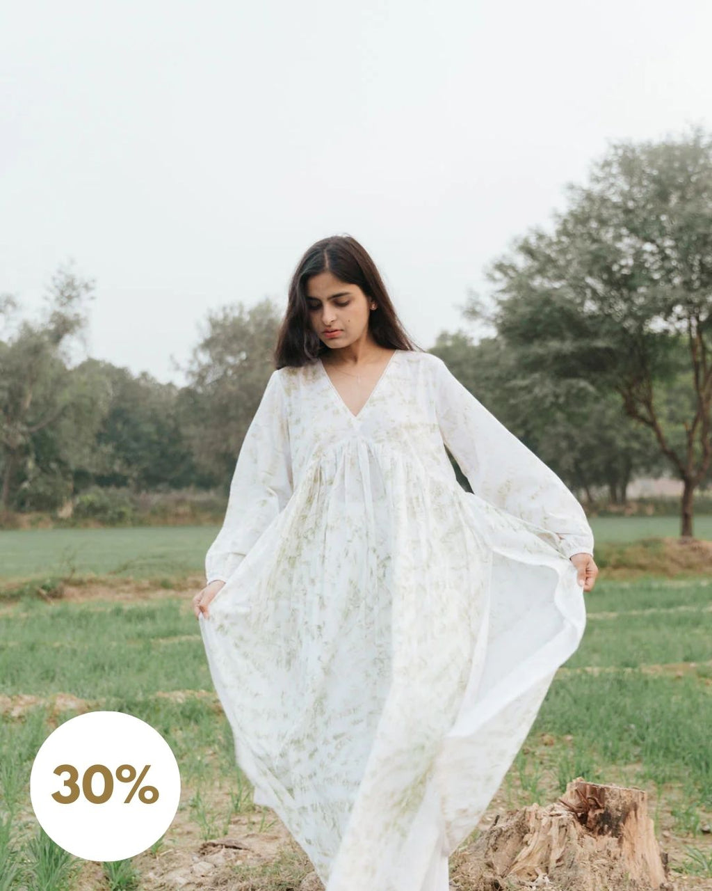 Neem Mulberry Leaves Naturally Bundle-Dyed Kurta (Sale - All Sizes)