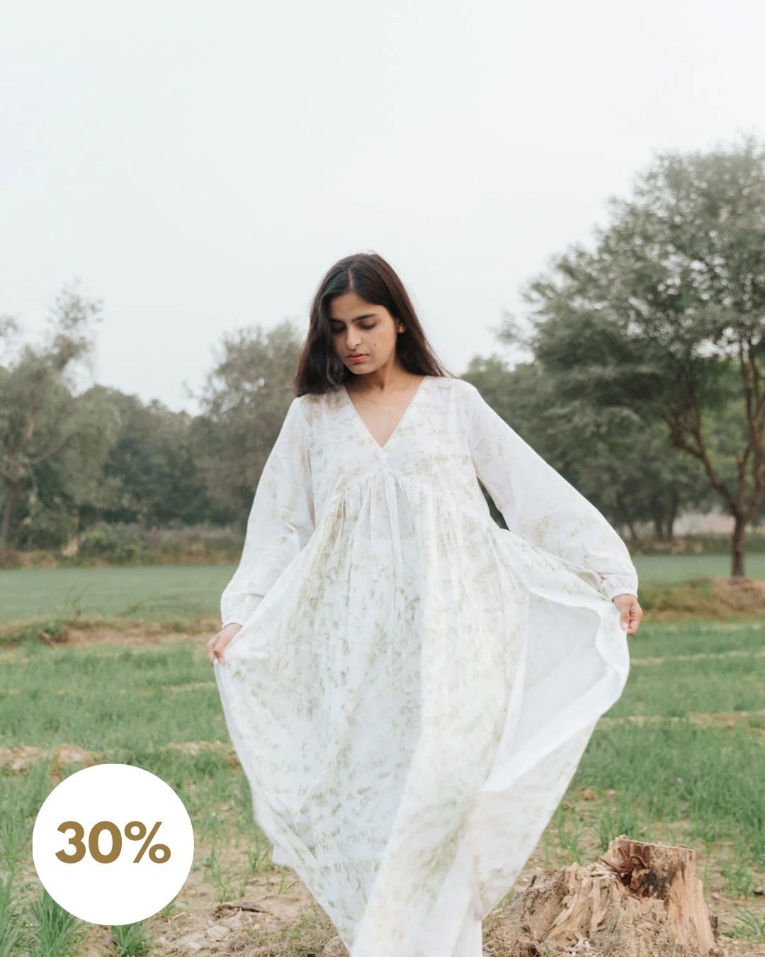 Neem Mulberry Leaves Naturally Bundle-Dyed Kurta (Sale - All Sizes)