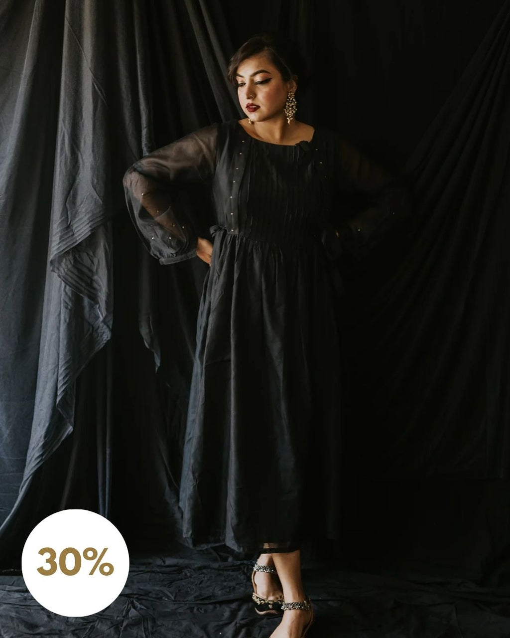 Black Chanderi Sitara Dress (SALE L)