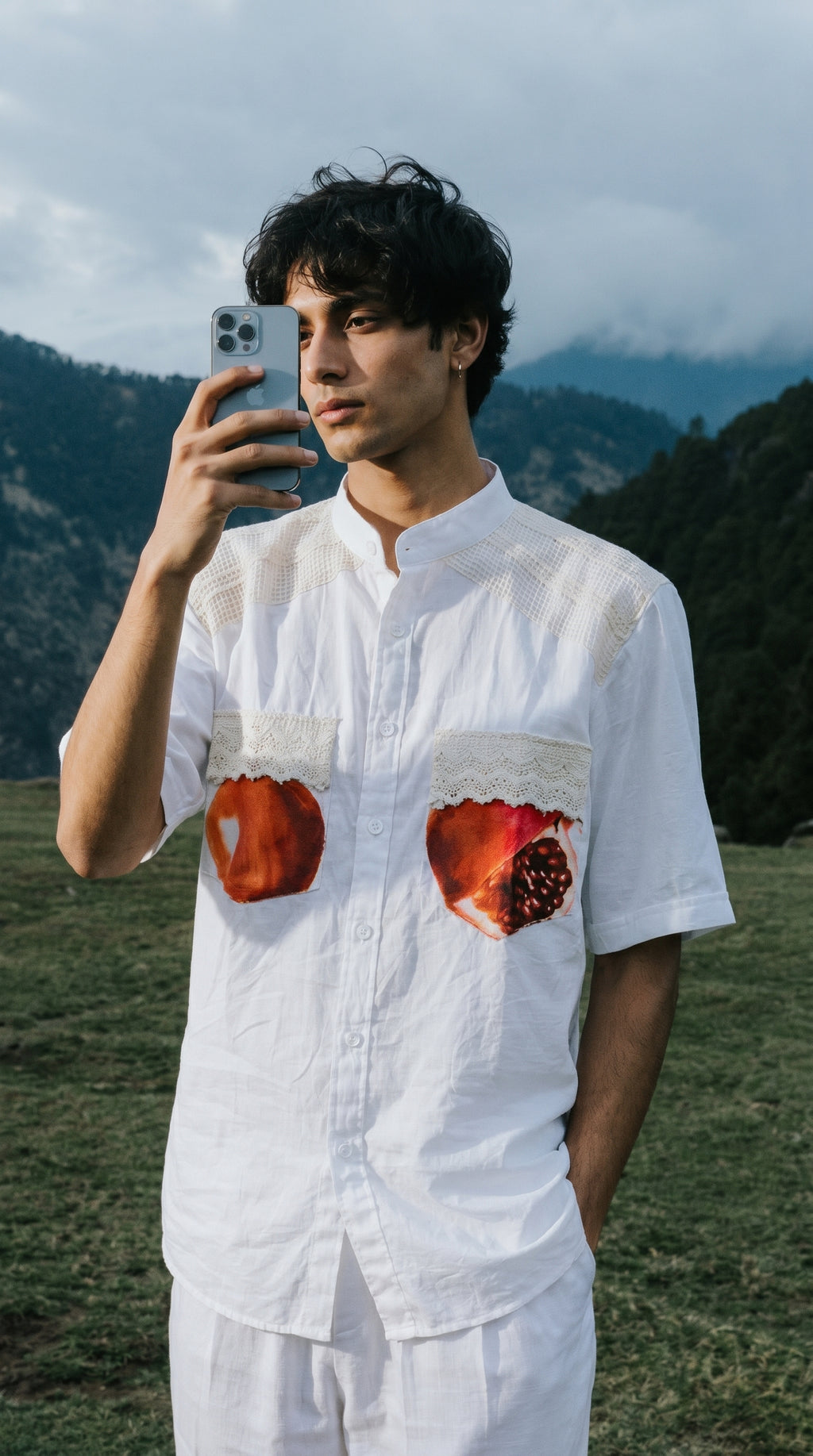 Linen Lace & Pomegranate Shirt