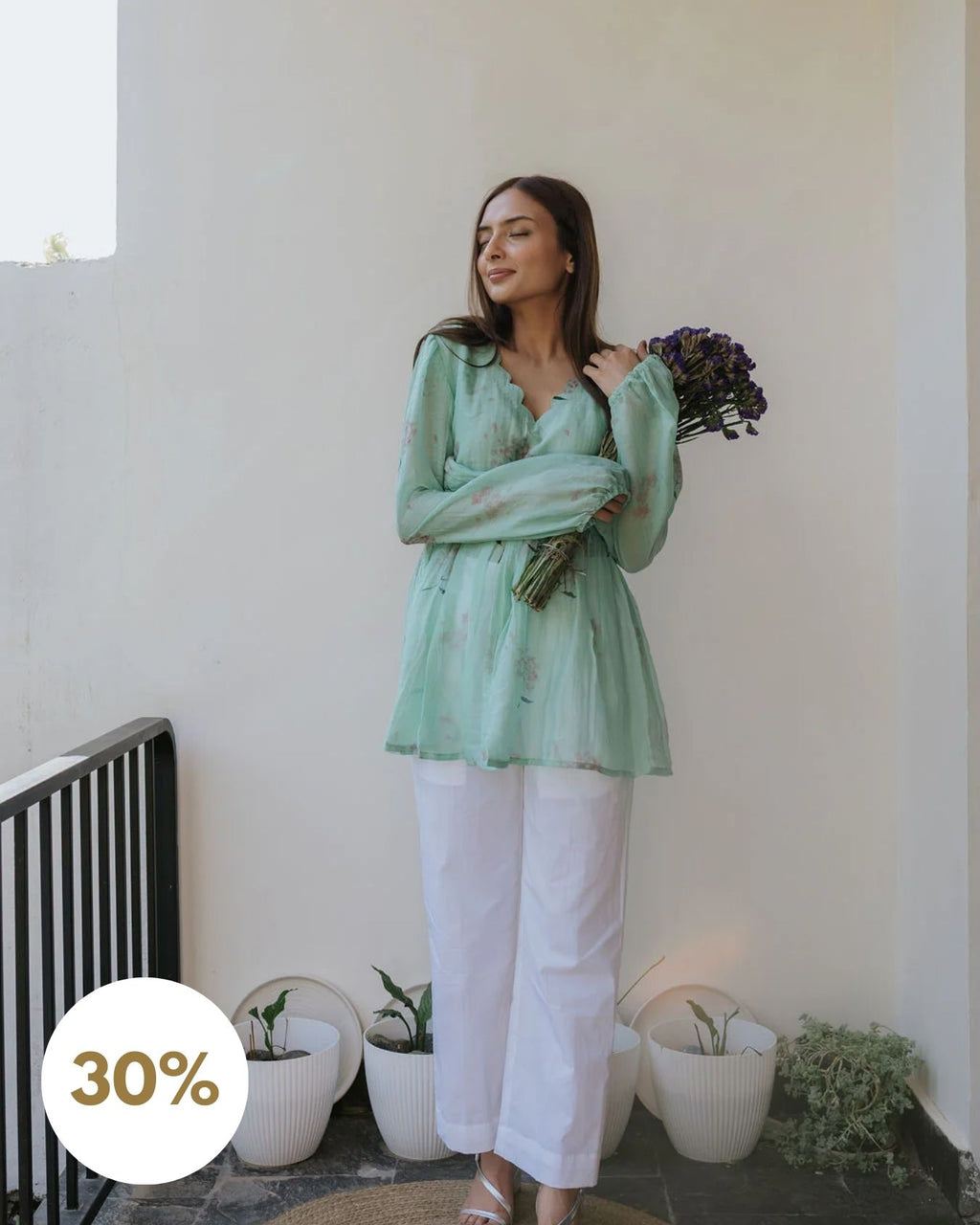 Mint Pink Scallop Top