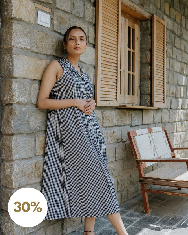 Coal Checks and Pintucks Dress Hover Image