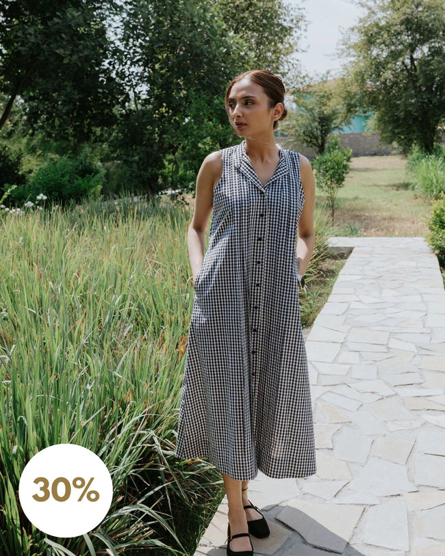Coal Checks and Pintucks Dress Main Image