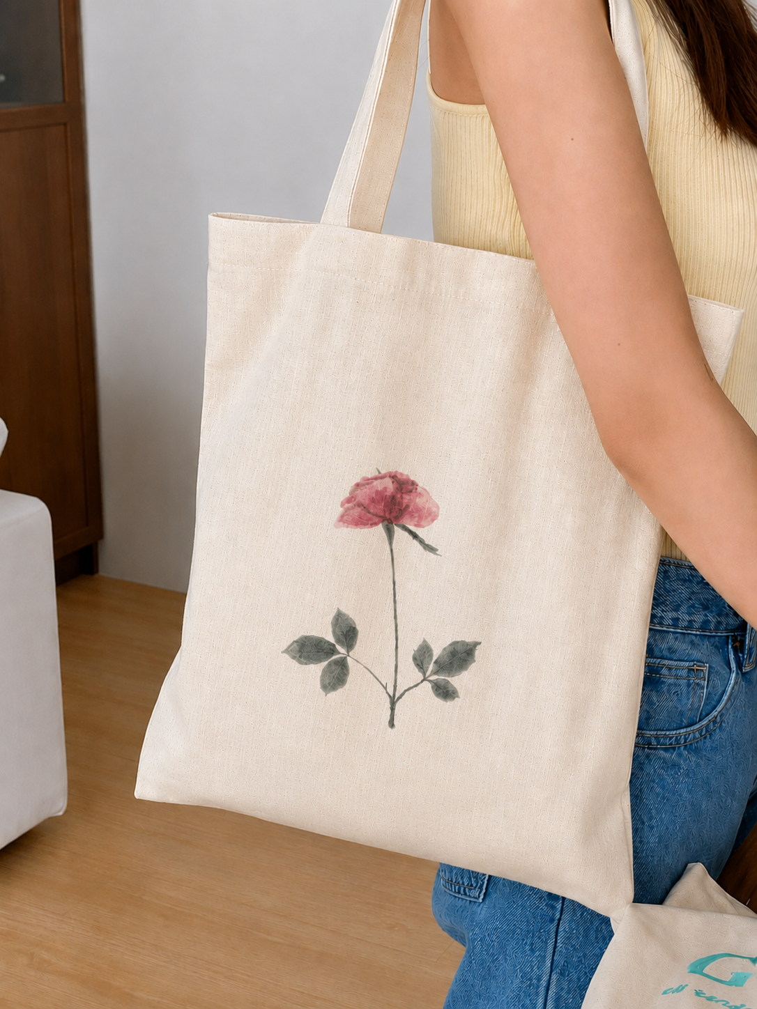 Single Rose Handpainted Tote Bag