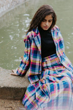 Joy Pleated Check Coat