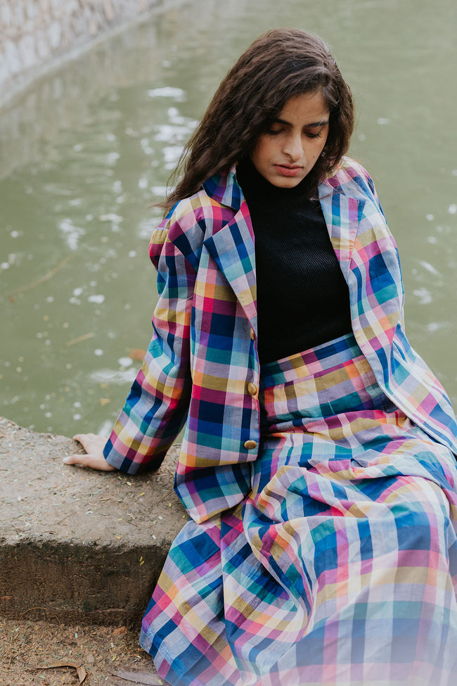 Joy Pleated Check Coat Main Image