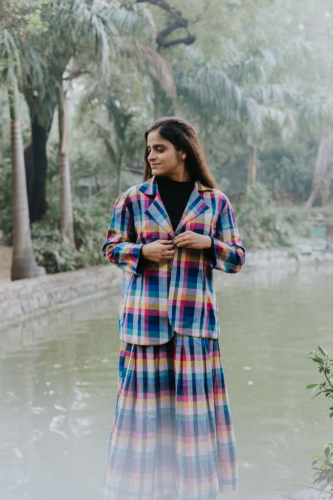 Joy Pleated Check Coat Hover Image