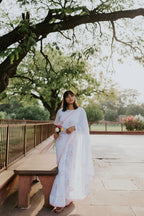 Pink Scalloped Rose Mulmul Saree
