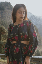 Roses on Charcoal Cut Dress