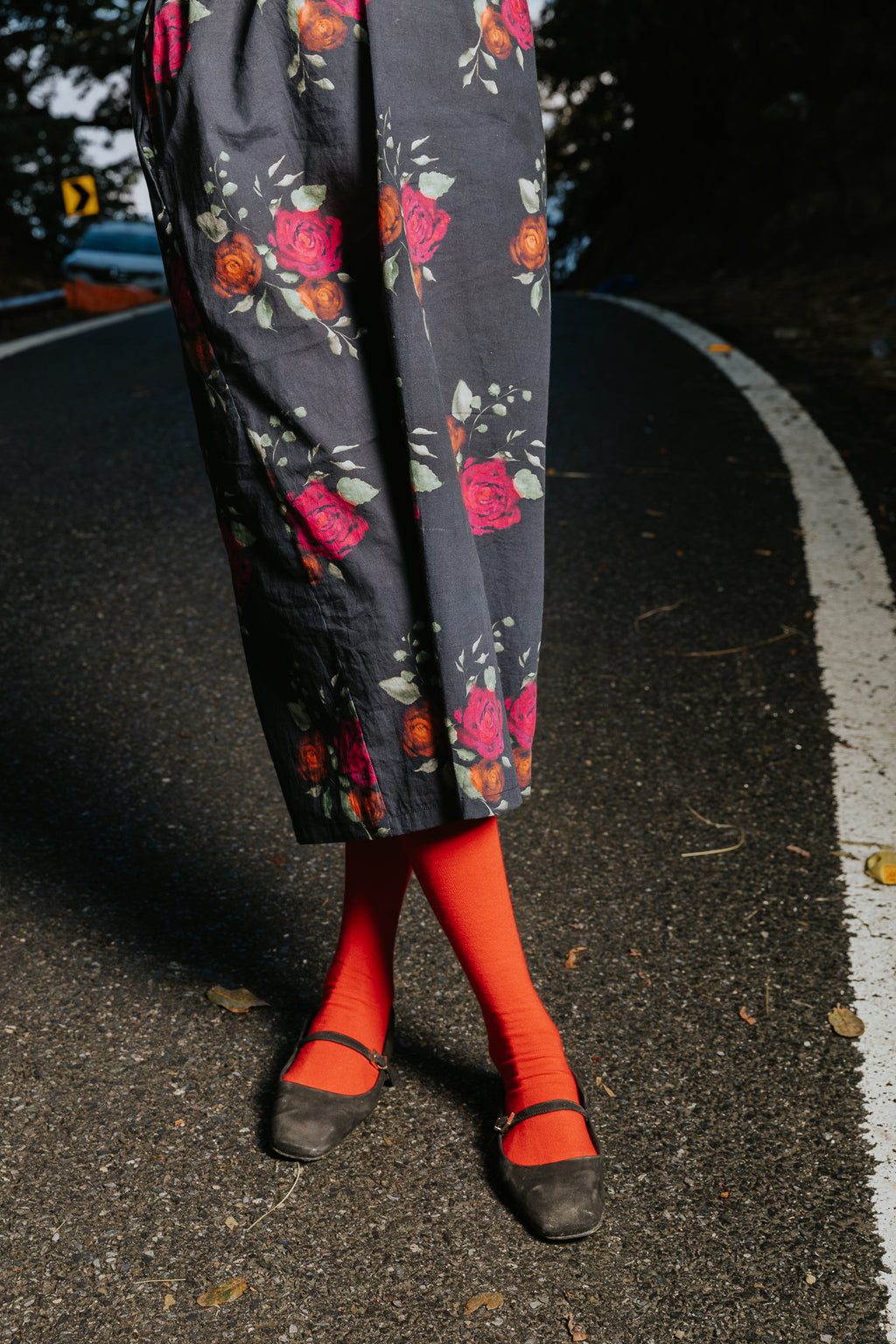Roses on Charcoal Cut Dress