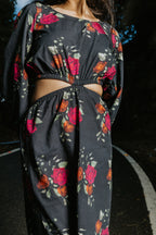 Roses on Charcoal Cut Dress
