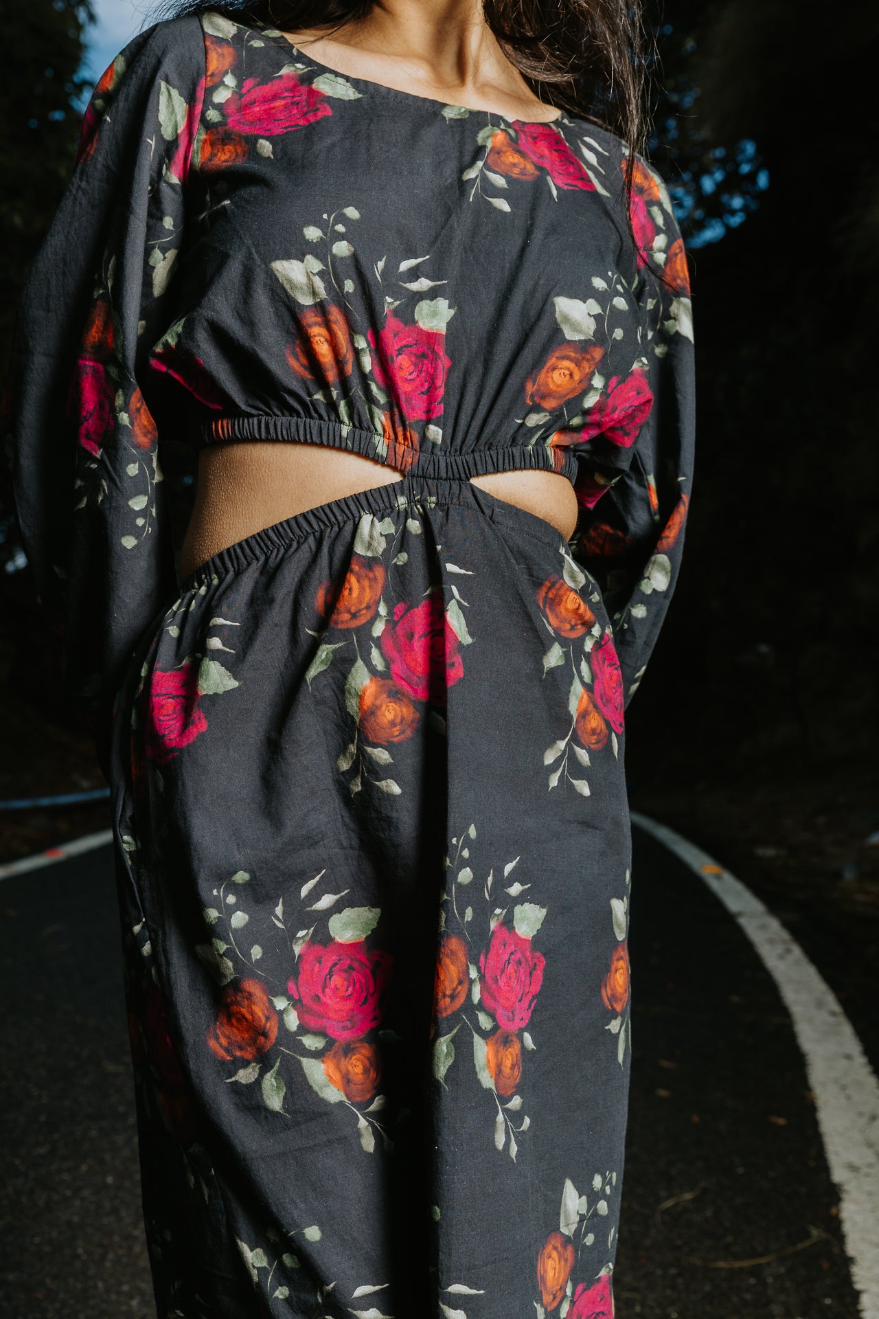 Roses on Charcoal Cut Dress