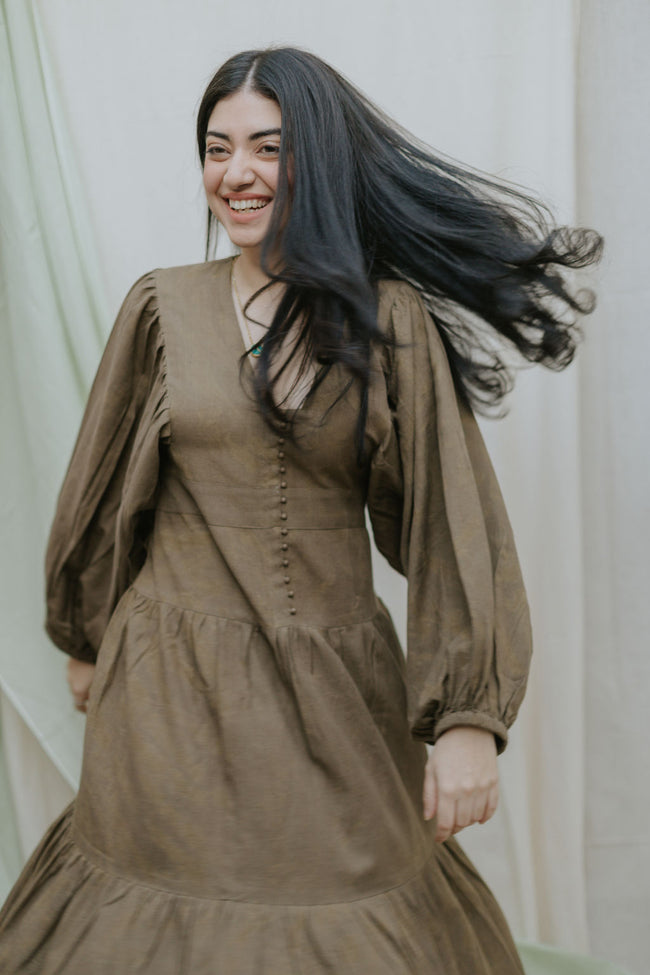 Olive Tiered Dress Hover Image