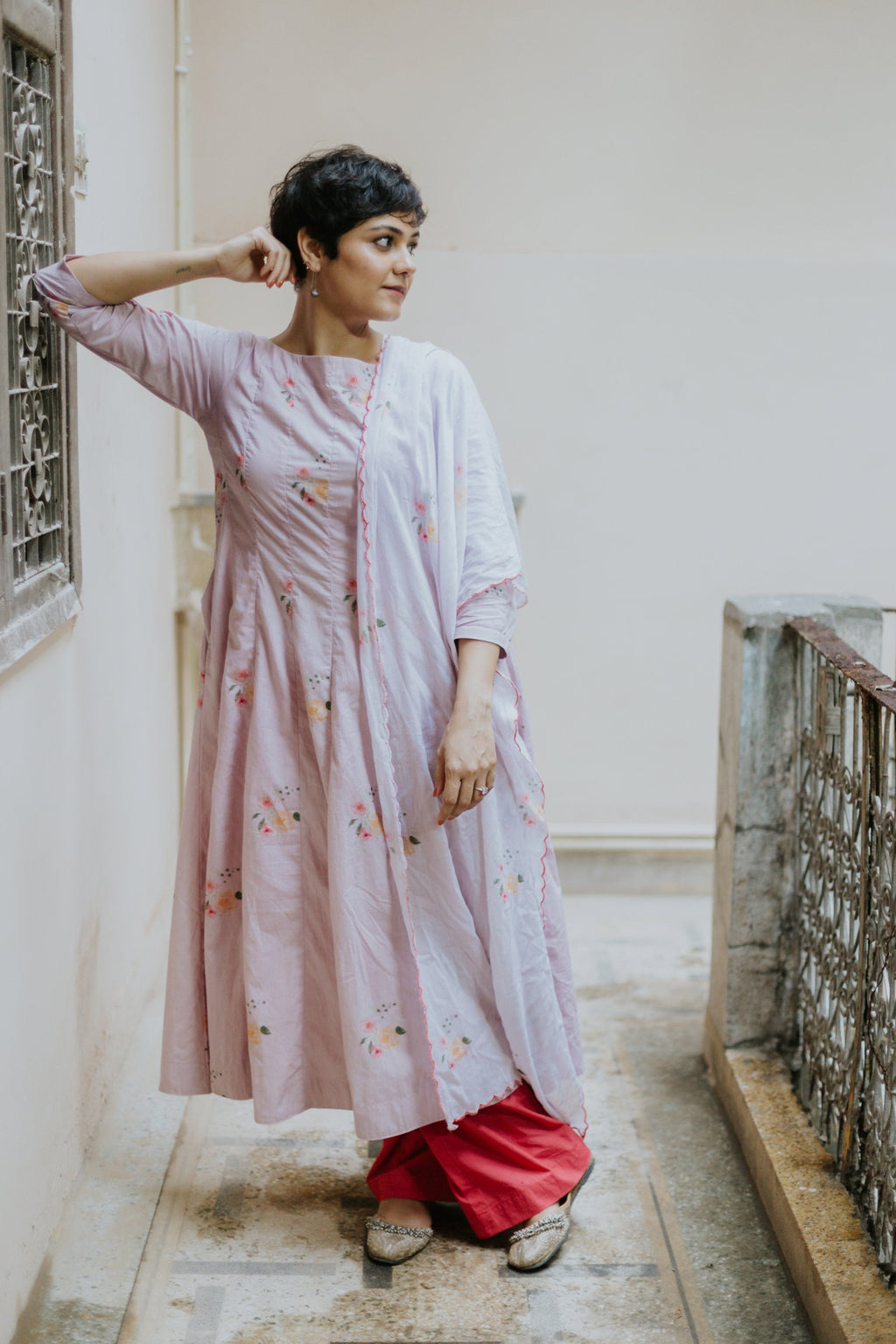 Rose Garden Cotton Kali Kurta Set