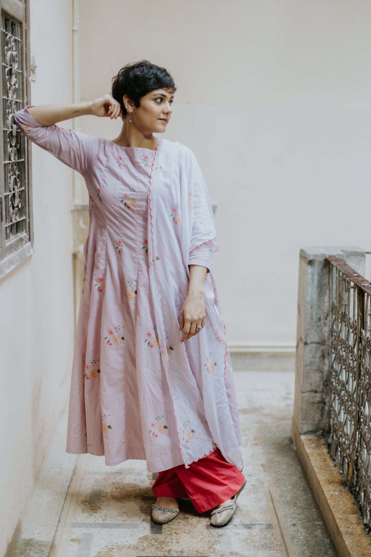 Rose Garden Cotton Kali Kurta Set