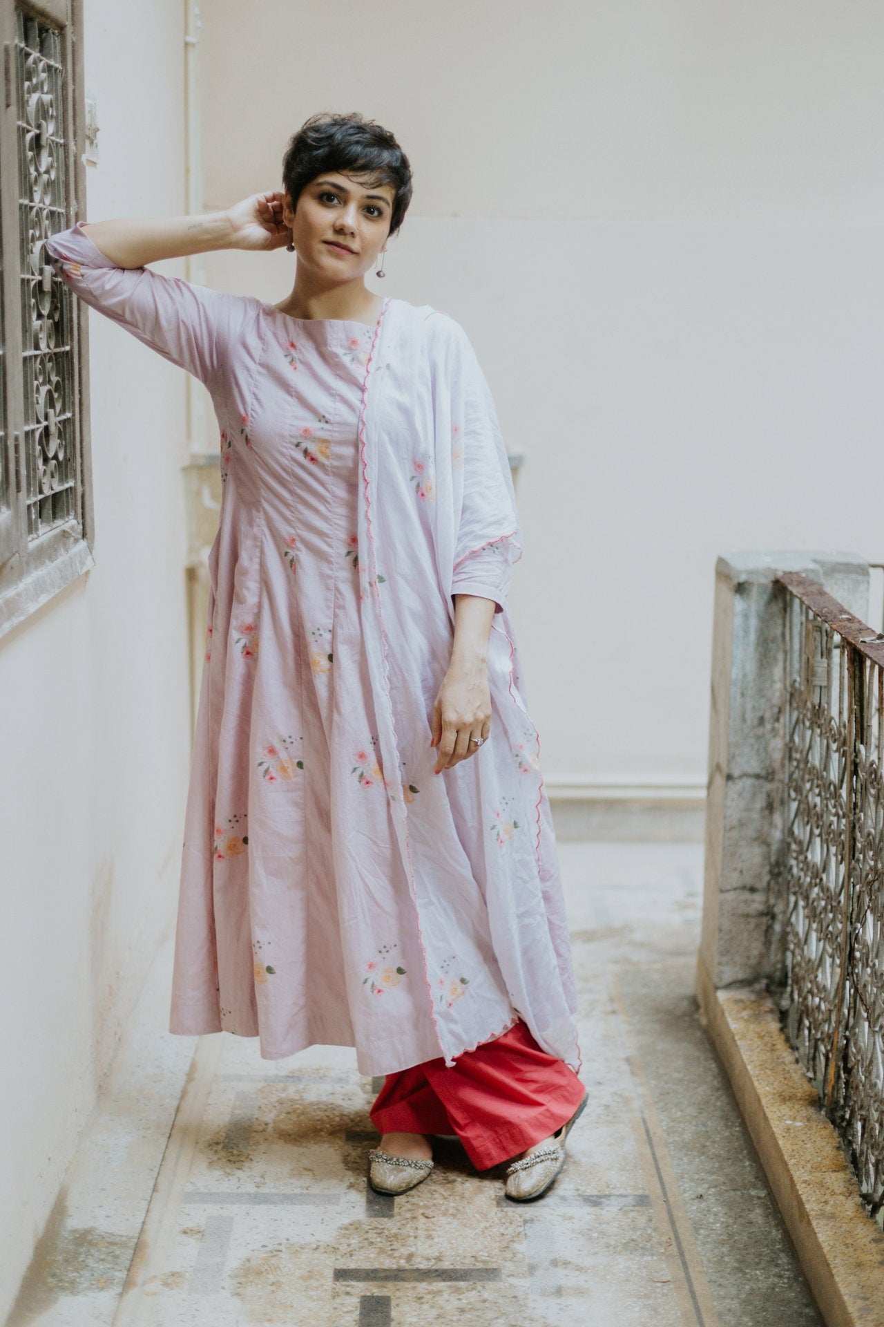 Rose Garden Cotton Kali Kurta Set