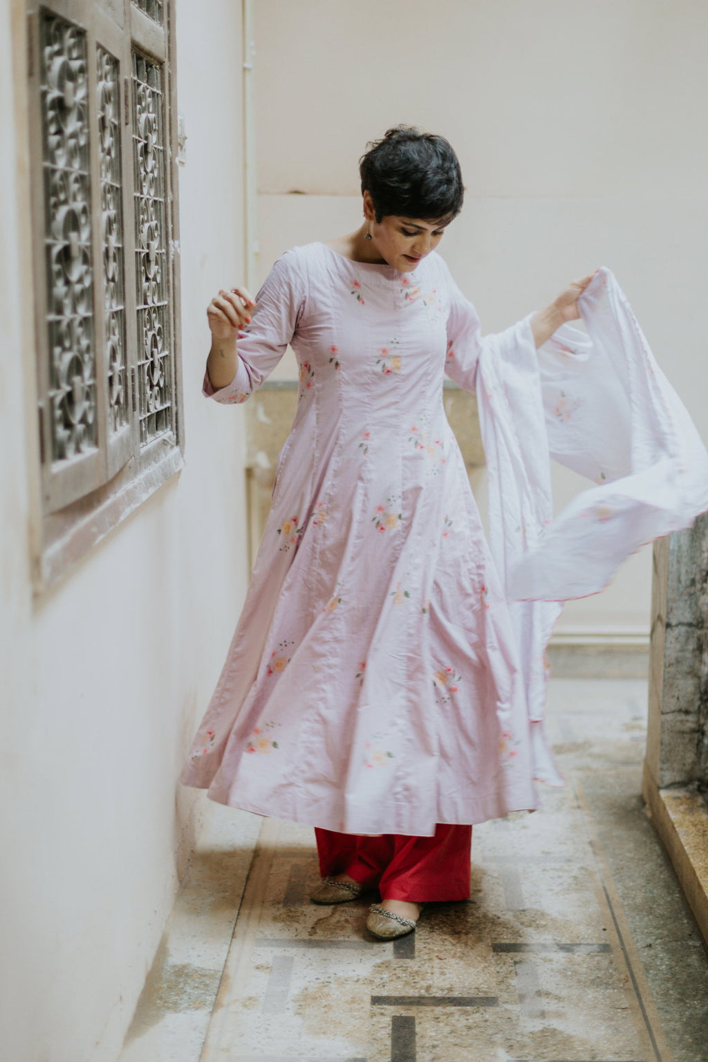 Rose Garden Cotton Kali Kurta Set