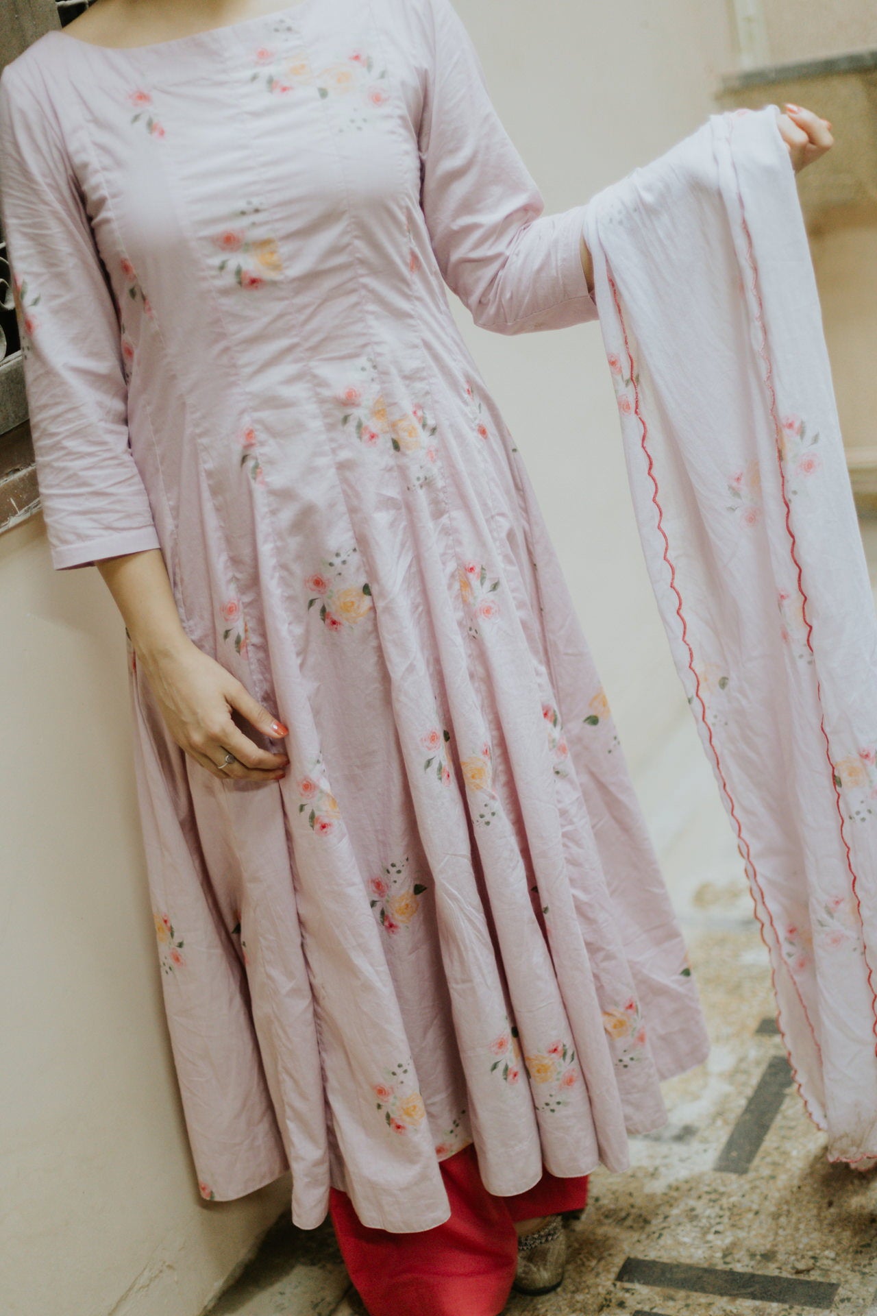 Rose Garden Cotton Kali Kurta Set
