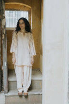 Embroidered Rose Linen Kurta Pajama Set