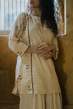 Embroidered Rose Linen Kurta Pajama Set