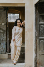 Embroidered Rose Linen Kurta Pajama Set